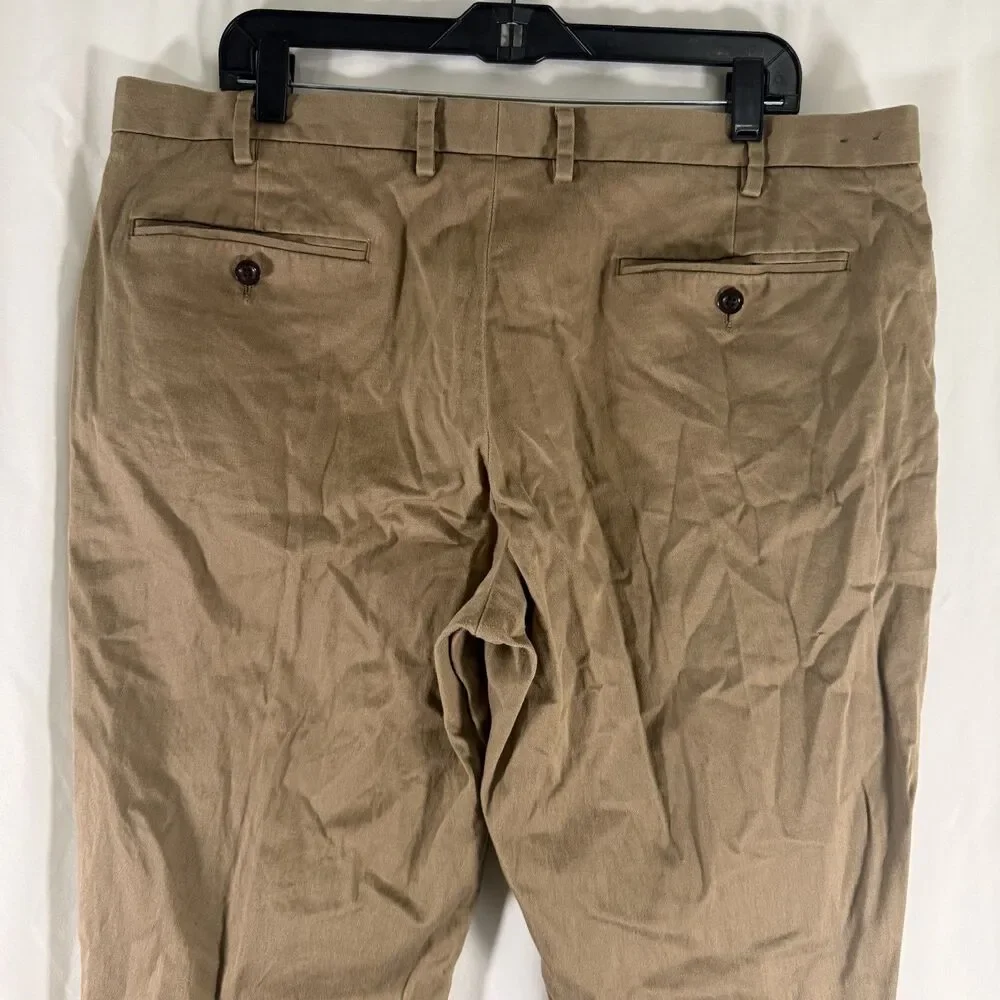 J. Crew Bowery Pants Men's 38x32 Khaki Stretch Flat Front Slash Pockets Slim